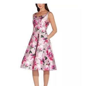 Adrianna Papell Mikado Pink Floral Fit and Flare size 14